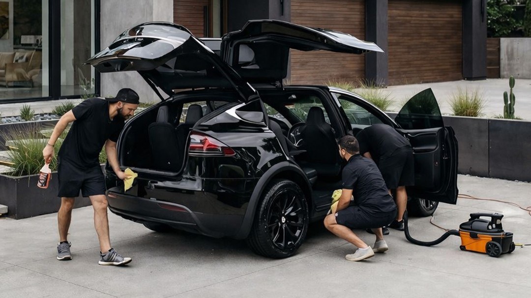Detailers working on a vehicle